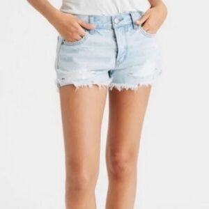 American Eagle Tom Girl Distressed Light Wash Denim Cutoff Shorts